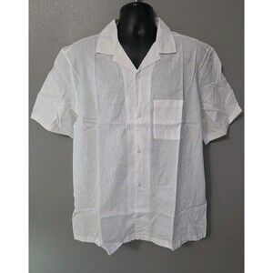 NWT GAP Mens Large Tall Linen Blend White Short Sleeve Button Up Shirt $49.95